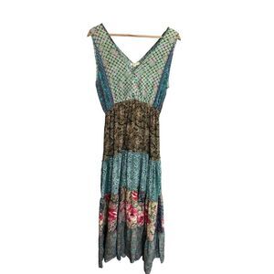 Paani Women's Multi Patchwork Maxi Dress Women's Large Pockets Boho Hippie